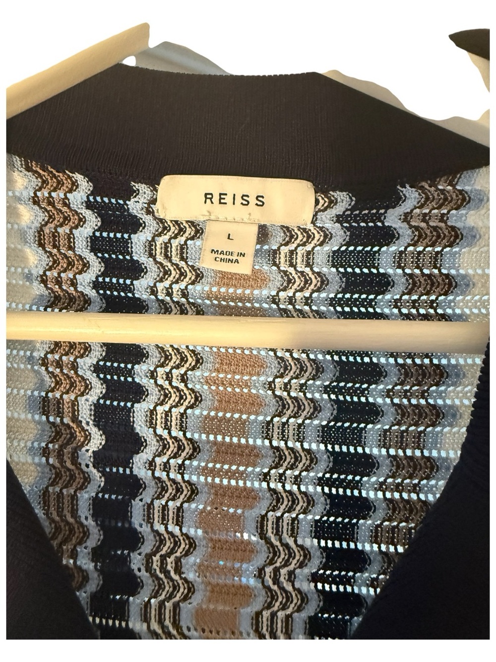 Reiss Multicolor Striped Knit Cardigan — Navy, Brown, Cream - Picture 3 of 3